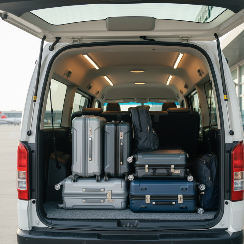 พื้นที่เก็บสัมภาระกว้างขวางของรถตู้ VIP พร้อมไปสนามบิน