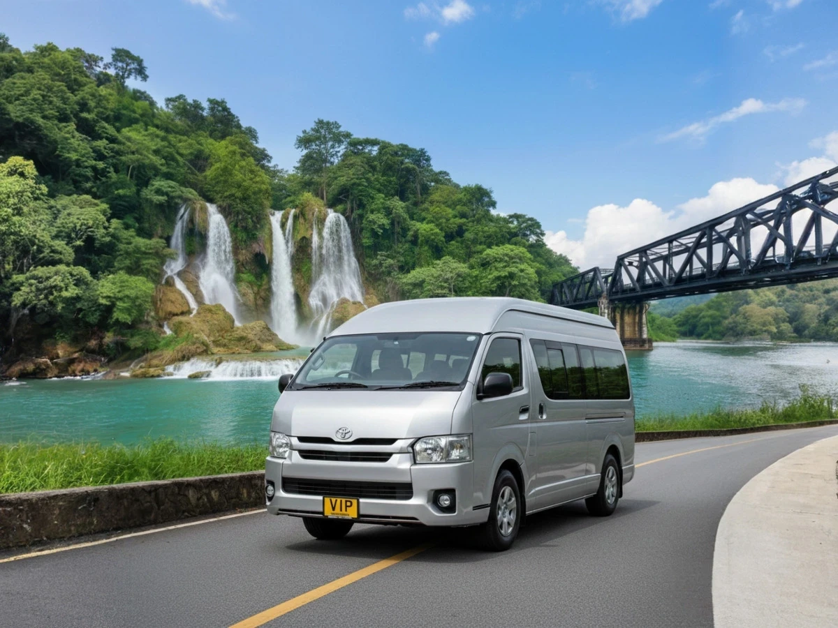 เที่ยวกาญจนบุรี น้ำตกเอราวัณ สะพานข้ามแม่น้ำแคว ด้วยบริการเหมารถตู้ VIP